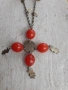 Стар възрожденски накит гердан колие сачан червено стъкло, снимка 7