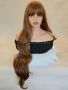 Дълга кафява къдрава перука с бретон 90см светло кестенява, снимка 3