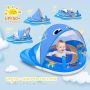 Надуваема бебешка плувка за басейн със сенник UPF50+, с регулируема седалка, 6-24 месеца, синя, снимка 6