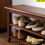 Етажерка за обувки с пейка и размери 80x42x30см, изработена от масивно каучуково дърво - КОД 4062, снимка 4