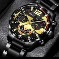 Луксозни модни мъжки часовници кварцов ръчен часовник от неръждаема стомана, снимка 6 - Мъжки - 42569188