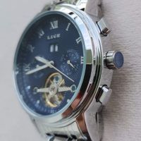 LIGE Silver Blue LG9841 Луксозен мъжки автоматичен механичен часовник с метална верижка, снимка 3 - Мъжки - 45249809