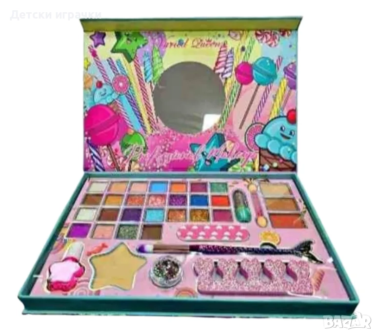 Детската палитра за грим с огледало, със сенки, със лак, снимка 1