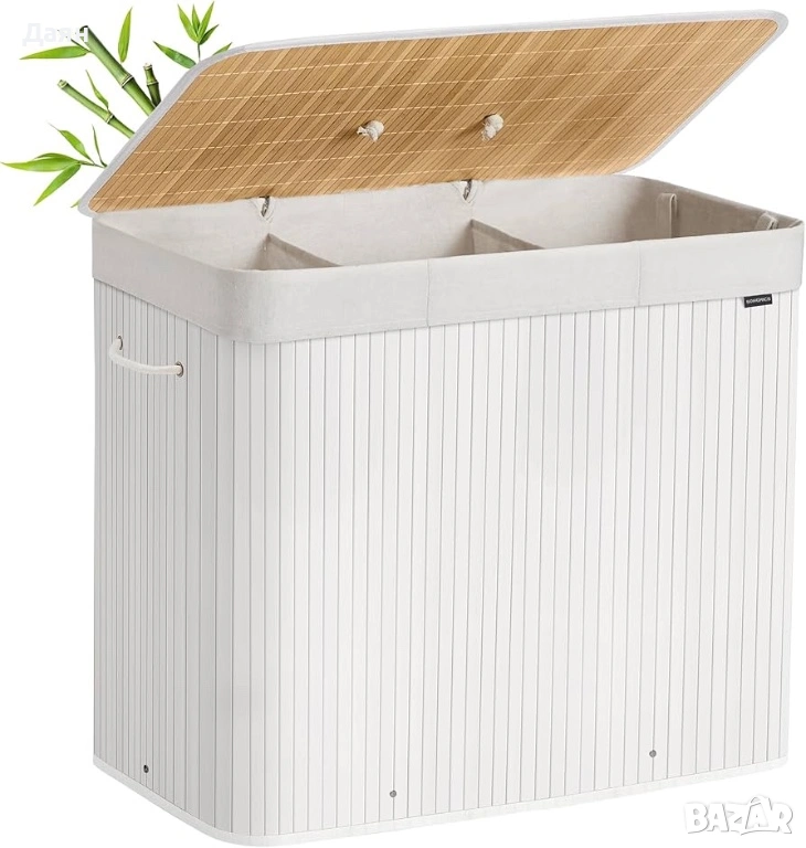 Кош за пране 170L, бамбук, сгъваем с капак и чанта за пране SONGMICS, снимка 1