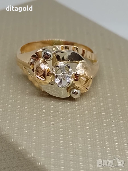 Розово злато 18К, пръстен с естествен бял топаз, 5.40 гр 18К цена 870 лв, снимка 1
