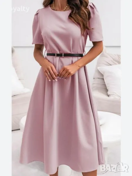Елегантна розова рокля с колан, снимка 1