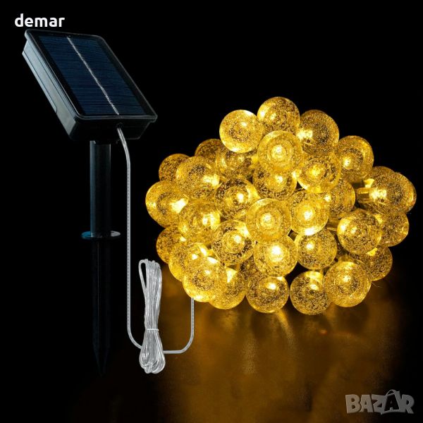 ZeMu Соларни светлини 12 м 100 светодиода водоустойчиви кристални топки за декорация, топло бяло, снимка 1