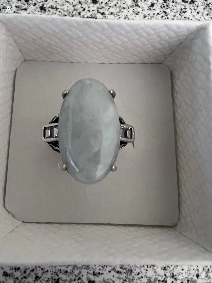 Сребърен пръстен с жадеит и планински кристал , снимка 1
