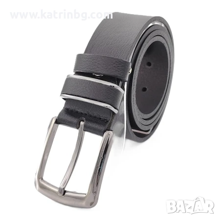 Мъжки колан от естествена кожа в черно – класически модел с метална катарама Код на продукта:C-0022, снимка 1