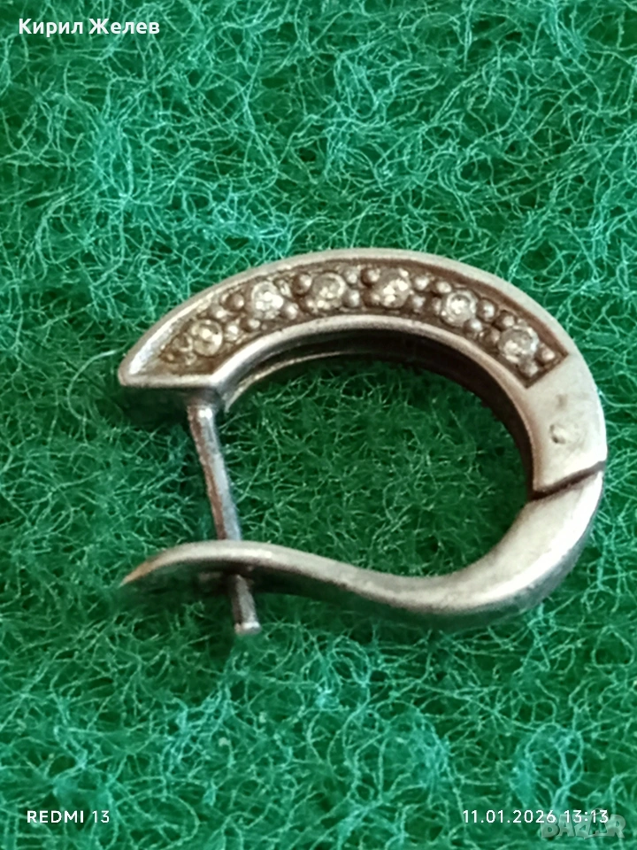Стилна сребърна обеца с инкрустирани кристали майстоска изработка 52734, снимка 1