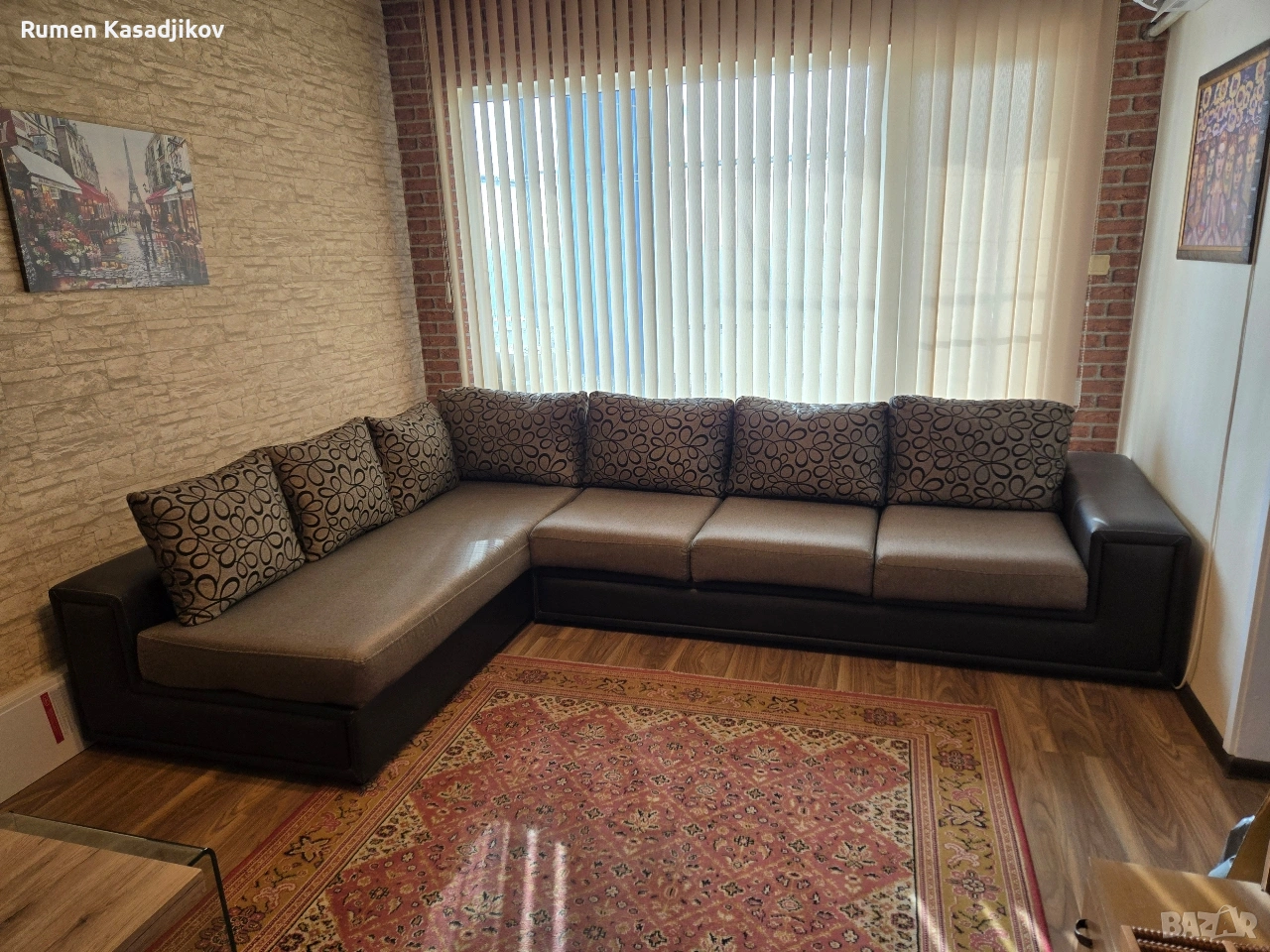 масивни дивани корпус естествена кожа и възглавници от текстил , снимка 1