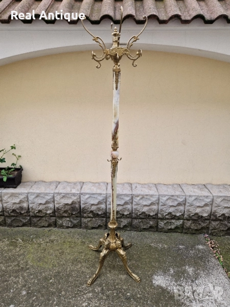 Страхотна антикварна френска подова закачалка бронз оникс , снимка 1