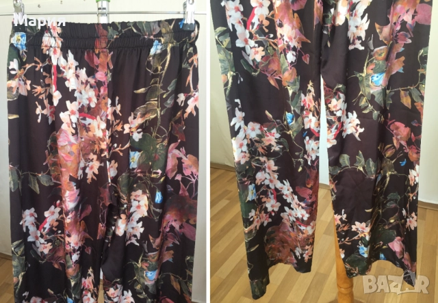 С размер Нов Италиански Дамски Летен Панталон New Collection Pink Широк Флорален Черен Цветен Шарен, снимка 8 - Панталони - 51823643