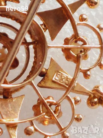 Антикварна златна брошка с перли,злато585., снимка 6 - Колиета, медальони, синджири - 46475360