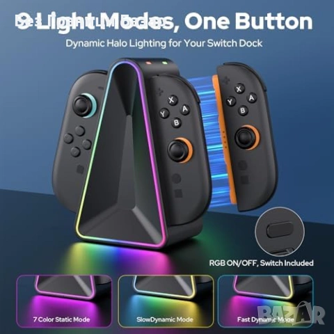 Нова Switch 2 Joy-Con зарядна док станция 4 контролера магнитна RGB, снимка 3 - Аксесоари - 53698609
