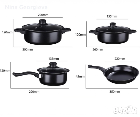 Комплект съдове за готвене от 13 части,незалепващо покритие, снимка 4 - Съдове за готвене - 52938637