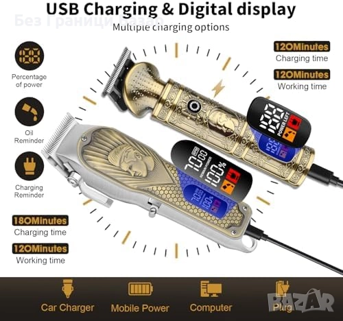 Нов Комплект за подстригване и бръснене HIENA PRO, безжичен дизайн за мъже, снимка 6 - Машинки за подстригване - 52244204