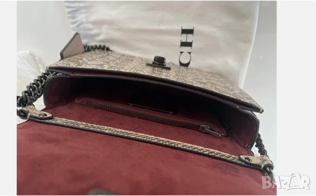 Луксозна Чанта за през рамо Coach Hutton с изцяло естествена змийска кожа, снимка 10 - Чанти - 50509273