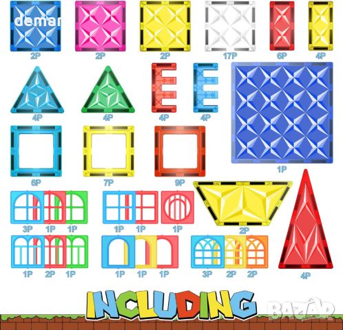 MIKIBLUE Детски строителен комплект с 4D магнитни плочки, 100 части, играчка за деца 3+ г., снимка 5 - Образователни игри - 46446417