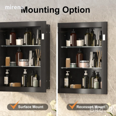 ЛЕД LED огледален шкаф за баня с осветление, 42x80см овален черен, снимка 6 - Шкафове - 53145017