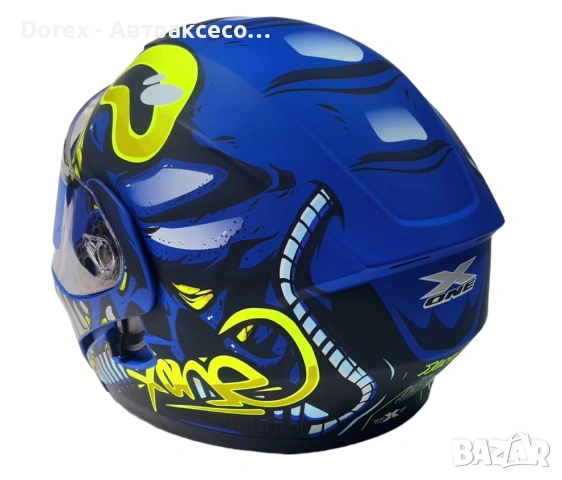 Каска с визьор X-ONE за мотор, скутер, ATV - синя с жълто - М, снимка 4 - Аксесоари и консумативи - 54184241