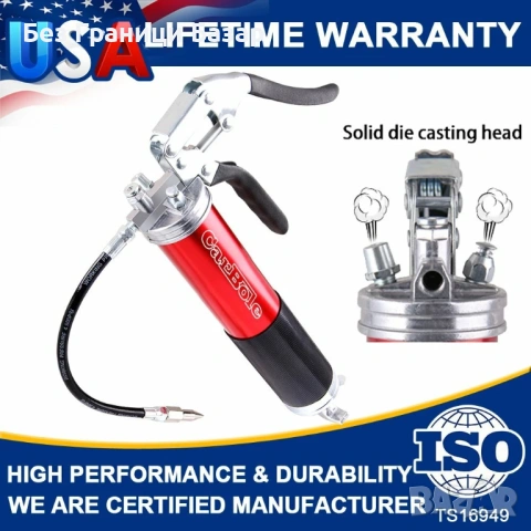 Нов Ръчен грес пистолет 4500 PSI алуминиев корпус + 12" гъвкав маркуч, снимка 4 - Други инструменти - 53735725