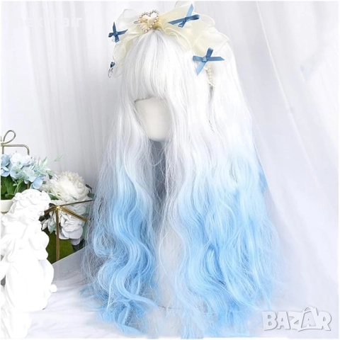 Чуплива аниме омбре перука бяла / синя, снимка 2 - Аксесоари за коса - 51731733