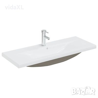 vidaXL Мивка за вграждане с кран, 101x39x18 см, керамична, бяла(SKU:148627
