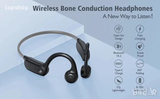 Безжични слушалки с костна проводимост за фитнес и спорт 2 цвата сиво или зелено, снимка 5 - Безжични слушалки - 50511352