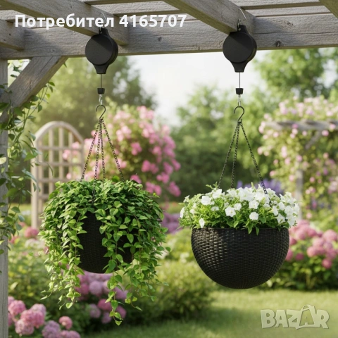 Телескопична градинска кука с прибираща се макара за висящи растения и декорации, снимка 3 - Други - 53045890