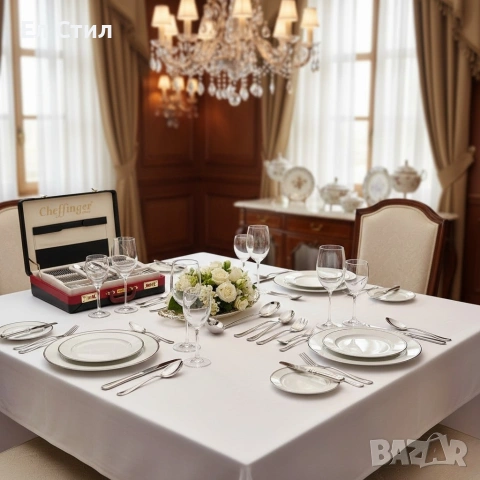 Луксозен комплект прибори Cheffinger – 72 части със сребърно/златно покритие и куфар за съхранение, снимка 3 - Прибори за хранене, готвене и сервиране - 53567352