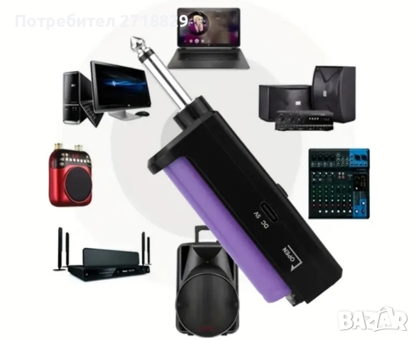 Микрофон.Комплект от два микрофона с безжичен приемник с usb зареждане за партиколона, караоке, снимка 5 - Микрофони - 51548326