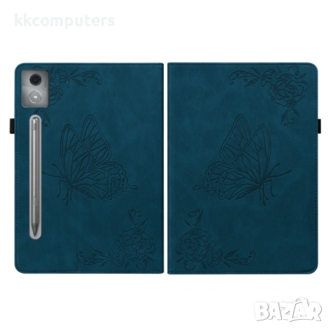 Кожен калъф за Lenovo Tab P12 Pro 12.7 2025- "Щампа пеперуда и цветя", Стойка, Слот за карти, Вкл. П, снимка 7 - Калъфи, кейсове - 53030547
