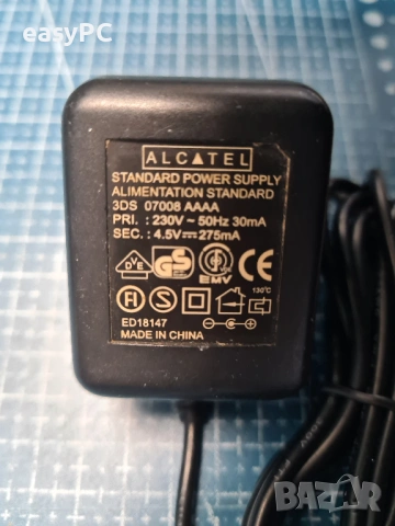 Оригинален захранващ адаптер ALCATEL 4.5V 275mA, снимка 5 - Друга електроника - 53415042