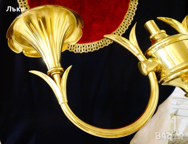 Позлатен месингов свещник 55 см.,4.5 кг. , снимка 7 - Антикварни и старинни предмети - 54101749