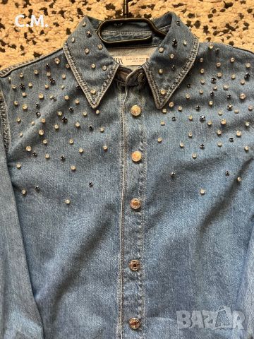 Zara дънкова риза с камъни, снимка 1 - Ризи - 45820846