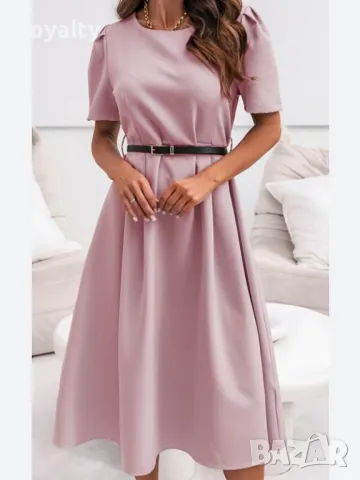 Елегантна розова рокля с колан