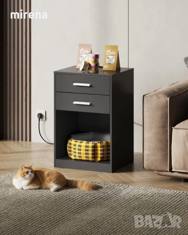 Нощно шкафче със зарядна станция, с 2 чекмеджета и отворен рафт, н144, снимка 3 - Тоалетки - 53839308