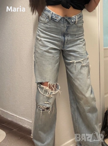 Дънки висока талия с обърнат колан