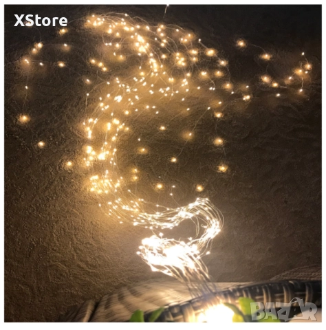 Декоративен сноп от 200 LED светлини, 100-240 V с щепсел, топло бяла светлина, снимка 9 - Лед осветление - 52440462