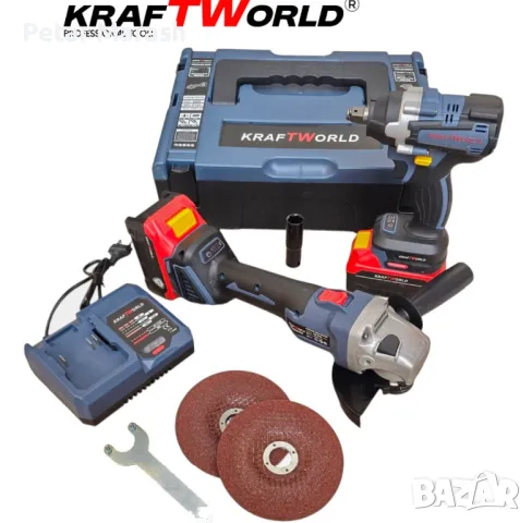Акумулаторен Комплект Гайковерт и Ъглошлайф125мм Kraftworld, снимка 3 - Други инструменти - 50358631
