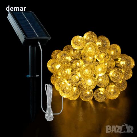ZeMu Соларни светлини 12 м 100 светодиода водоустойчиви кристални топки за декорация, топло бяло, снимка 1 - Соларни лампи - 45402724
