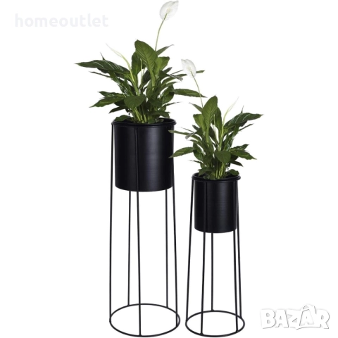 ПРОМОЦИЯ Метални поставки за саксии в черно, к-кт от 2 бр - WOHAGA C4700025
