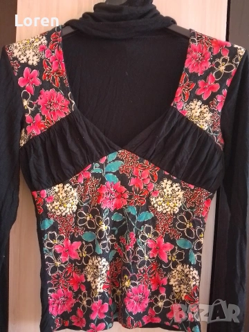 Поло с отворено деколте флорално, снимка 3 - Блузи с дълъг ръкав и пуловери - 53833212