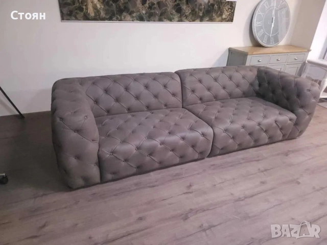 Дизайнерски кафяв кожен диван четворка Честърфийлд, снимка 10 - Дивани и мека мебел - 51954075