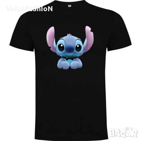 Нова детска тениска със Стич (Stitch) - Elegant Stitch в черен цвят