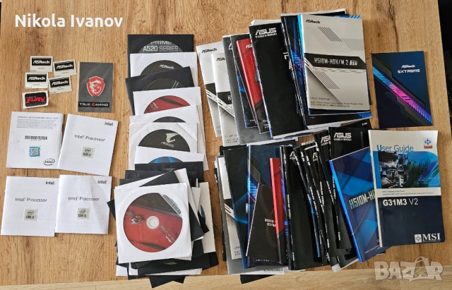 Лот стикери, дискове и упътвания intel, asrock, MSI, gigabyte, Asus, Kingston fury, 