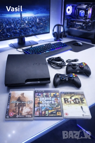  Sony PlayStation GTA 5 /Call of Duty / Rage + 2 геймърски джойстика
