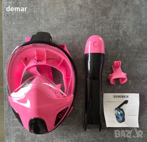  JRing Маска за гмуркане със шнорхел със система за странично дишане, стойка за камера, розово, снимка 8 - Водни спортове - 45978308