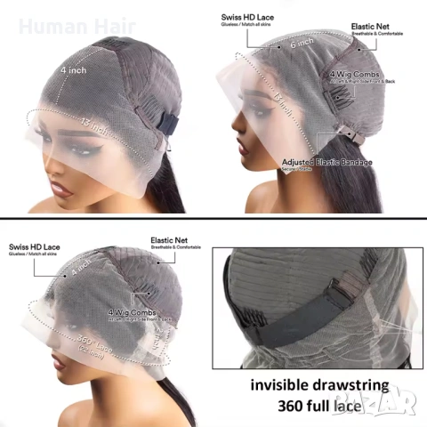 Естествена дълга права перука 80 см - черна бразилска коса, 360° дантела, снимка 18 - Аксесоари за коса - 53375094